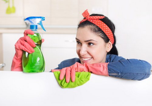 Team member wearing PPE while performing professional cleaning
